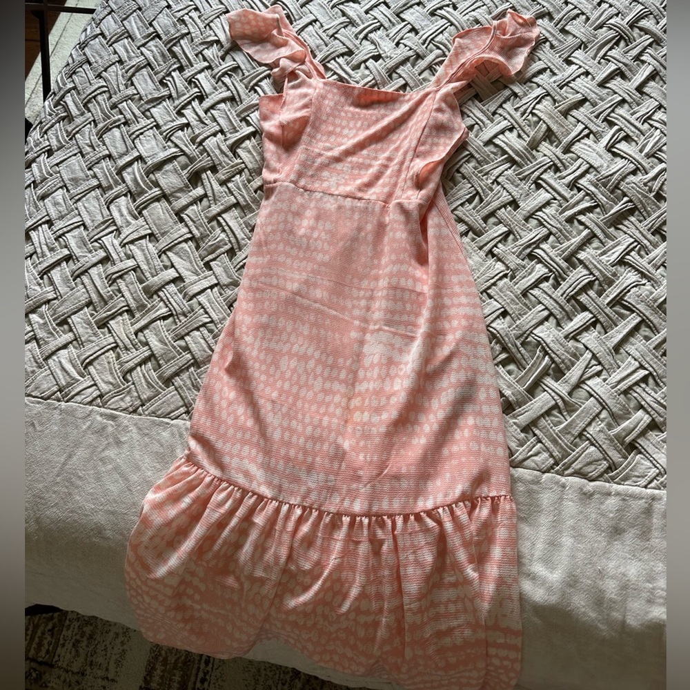 BCBG Paris Women's Ruffle Strap Midi Dress, Sandy Dots, Size M